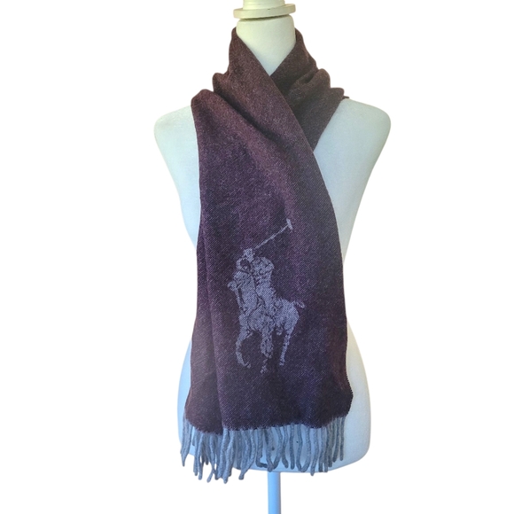 Ralph Lauren Lambswool Cashmere Scarf With Big Pony & Fringe - Picture 1 of 5